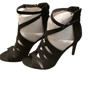 Christian Siriano Black Strapped Suede Heels